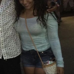 Sea foam green tribal print long sleeve crop top